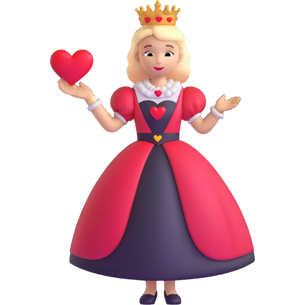 Queen of Hearts from Alice in Wonderland, wearing a red heart-shaped dress emoji