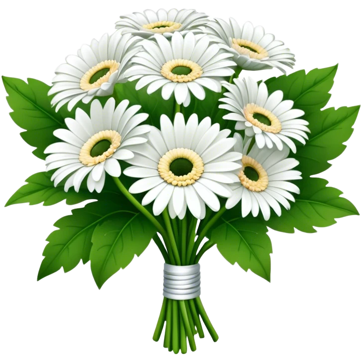 bouquet White Gerbera Daisy, luxuriant, leaf, bud emoji