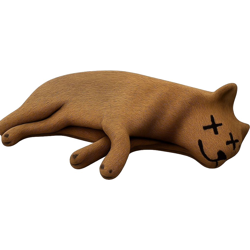 Remove the border and shadow under the dead wolf, keep the rest realistic, add X's on eyes, no background, preserve original look in a realistic style. emoji