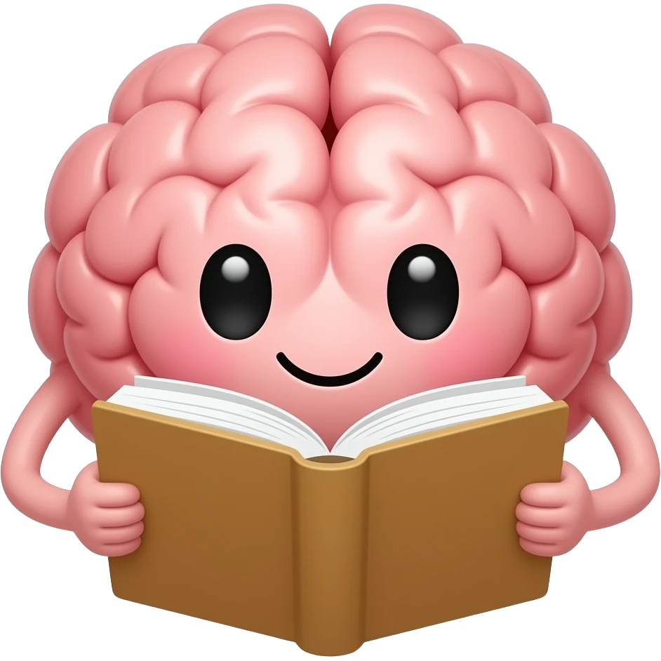 Cerebro cute que le salgan dos brazos leyendo un libro facil de dibujar emoji