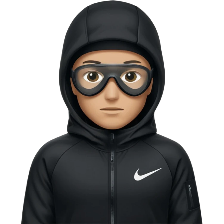 White person wearing a Nike Tex with hood and ski mask all balck emoji