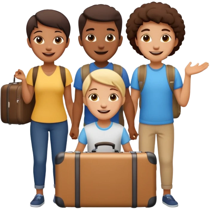 3 persons going on holiday vacation, group travel emoji
