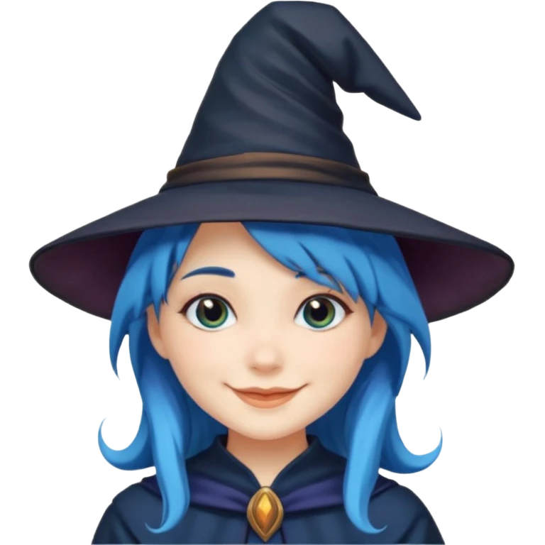 girl, blue hair, witch hat emoji