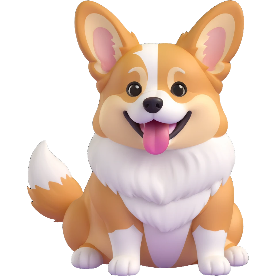 cool redhead tri color corgi, sitting, tongue out, fluffy fur, white, tan, and black markings emoji