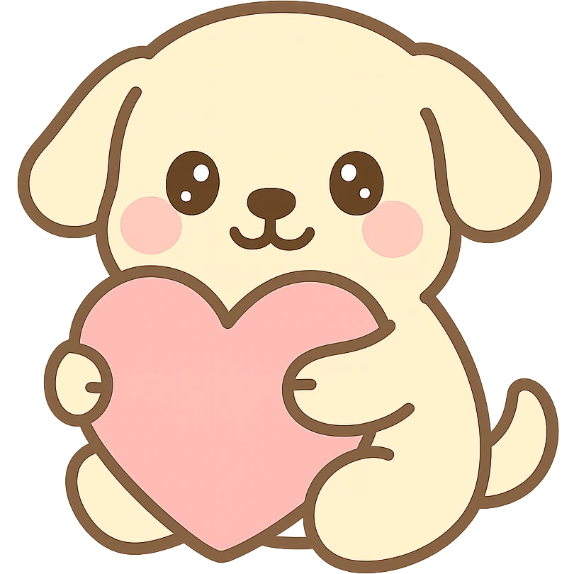 happy cream-colored retriever cuddling lovely pink heart-shaped pillow, adorable emoji