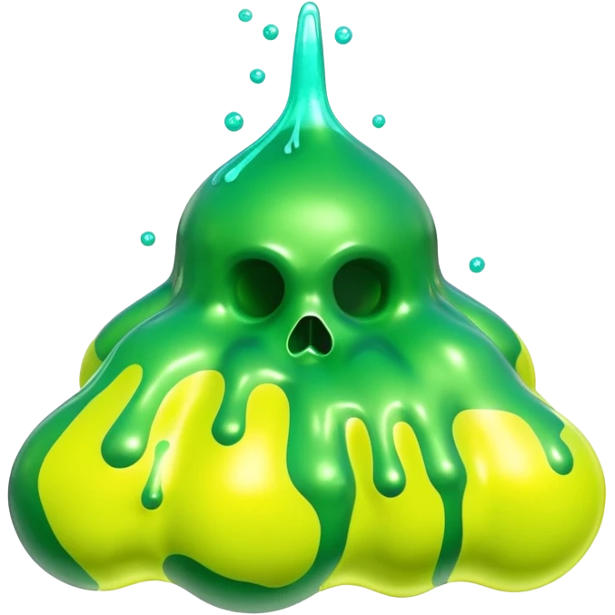 3D render of Oil Slick, toxic waste aesthetic, neon green bubbling liquid, caution yellow metal, industrial warning texture. emoji