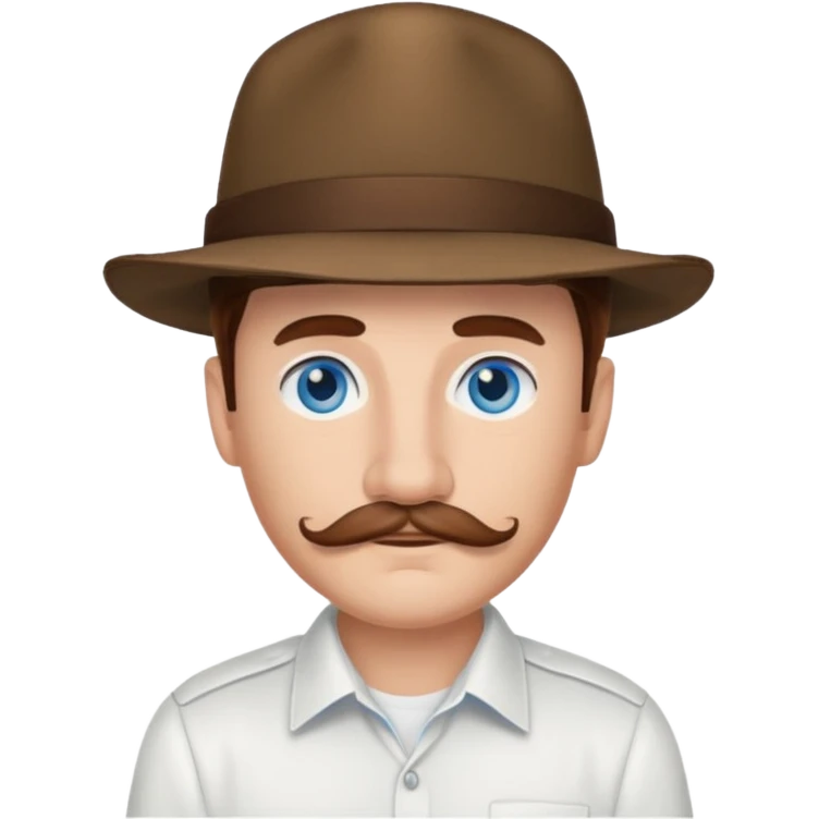 Justin Jeffre blue eyes, brown hair and mustache, white shirt and hat emoji