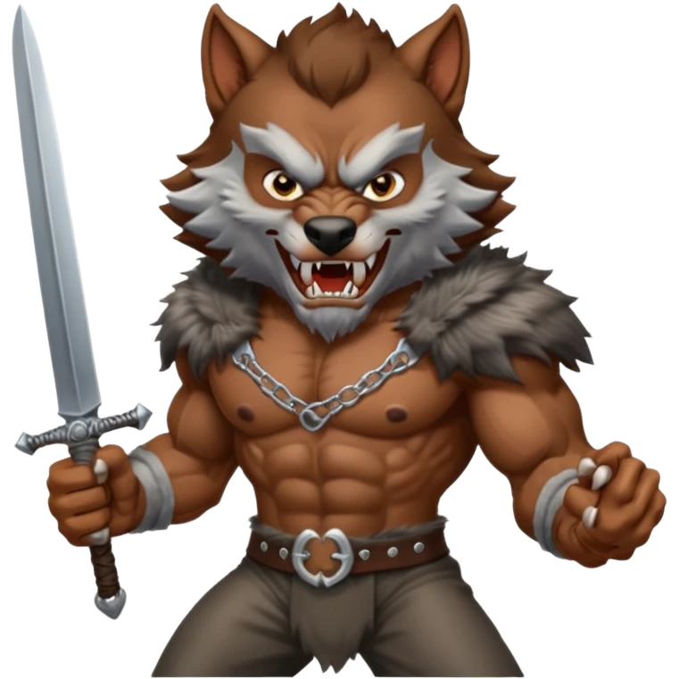 Werewolf with two swords in two hands emoji