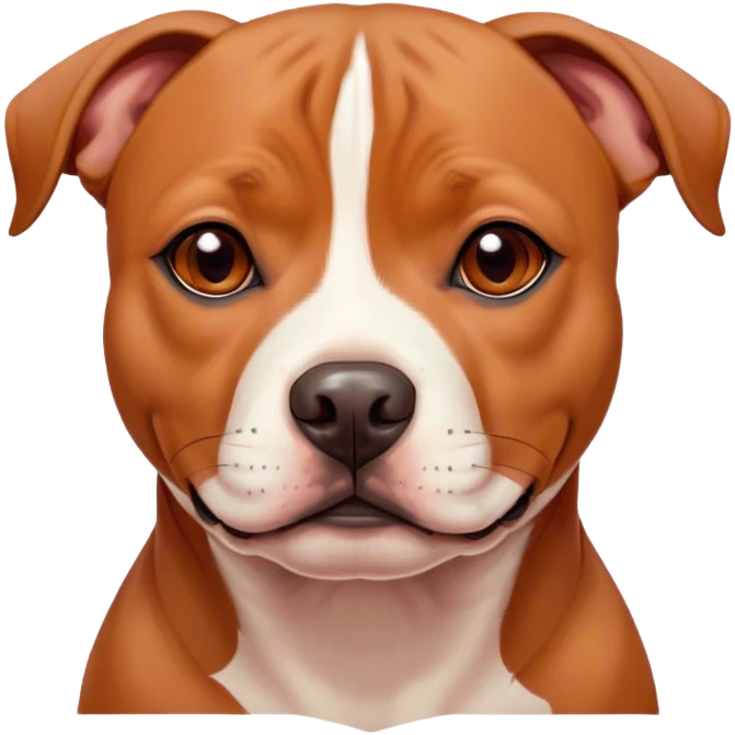 Cinematic Noble Red/Fawn Staffordshire Bull Terrier Portrait Emoji, Poised and regal, with a compact, muscular build and a sleek, well-groomed red/fawn Fur accented by subtle white markings, deep-set soulful dark eyes, Simplified yet sharp and sophisticated features, highly detailed, glowing with a soft, dignified glow, high shine, intelligent and loyal, stylized with an air of strength, focused and attentive, soft glowing outline, capturing the essence of a watchful and confident guardian, so majestic it feels as though it could stride out of the screen with effortless authority! emoji