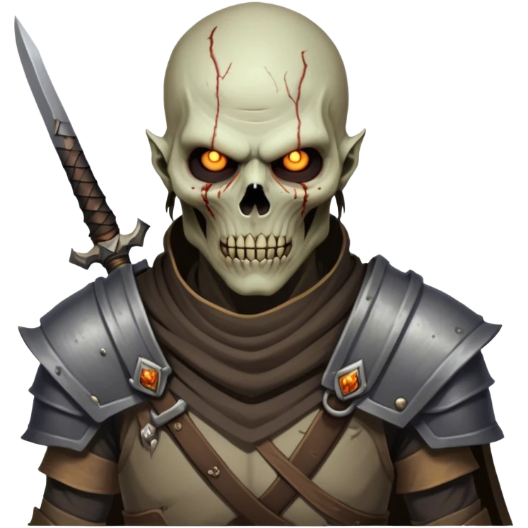 Cinematic Realistic WoW Undead Warrior Portrait, head tilted epicly and inquisitively, showcasing grim resilience and defiant strength. His withered, pallid skin and intense, glowing eyes contrast starkly with his worn, earth-toned clothes, rendered in meticulous detail. With dynamic, high-contrast lighting and high shine, this portrait exudes an epic aura, capturing the relentless will of a battle-hardened undead warrior. emoji