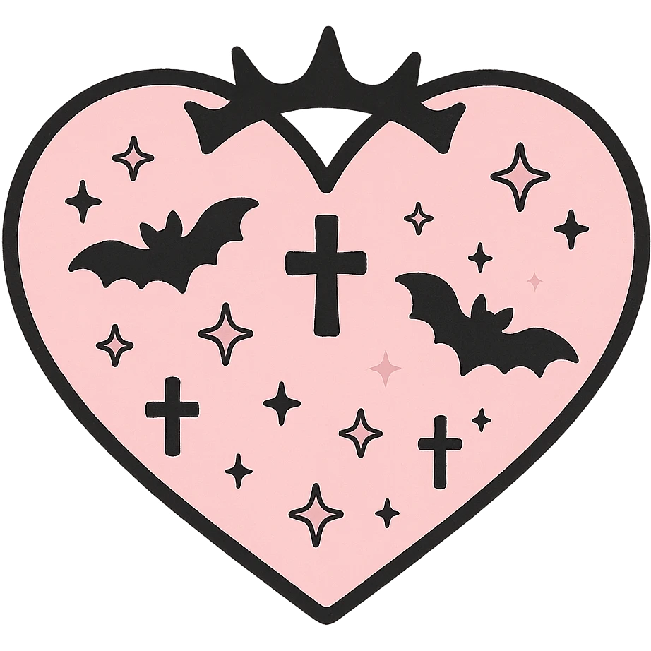 pastel goth heart with soft pink and black, cute gothic style emoji