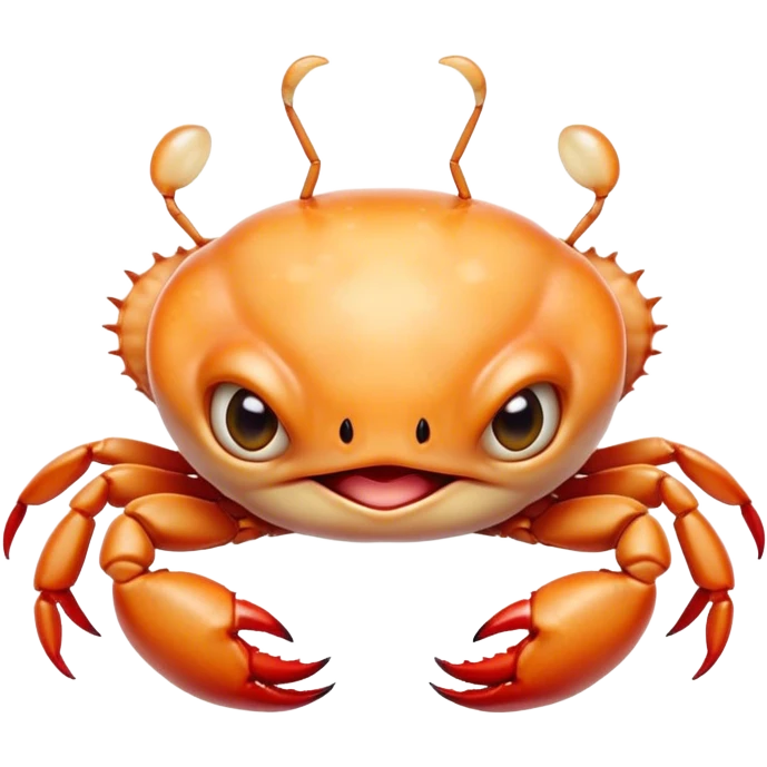 Cinematic Comical Baby Crab Portrait Emoji, Head tilted dramatically with an exaggeratedly shocked expression, featuring a tiny, vibrant carapace with wide, comically expressive eyes full of playful disbelief and miniature, animated pincers, Simplified yet hilariously expressive features, highly detailed, glowing with a slightly sassy coastal glow, high shine, dramatic yet playful, stylized with an air of cheeky seaside mischief, soft glowing outline, capturing the essence of a meme-worthy baby crab that looks ready to pinch its way into viral fame! emoji
