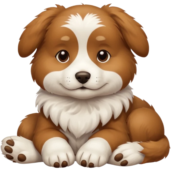 brown and white dog laying down with paws crossed on top of eachother emoji