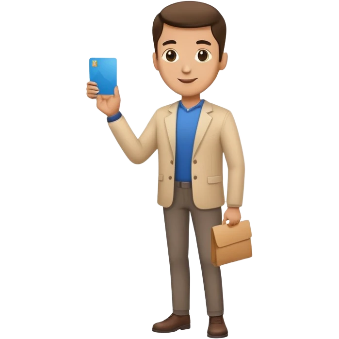 man full body, holding a card up in one hand emoji