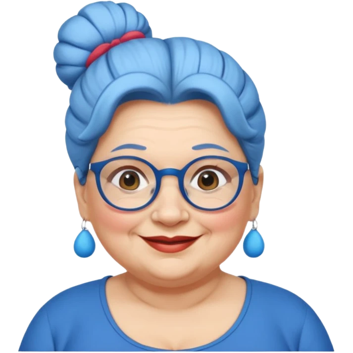 fat old woman with blue big bun hair and glassess, no earrings emoji