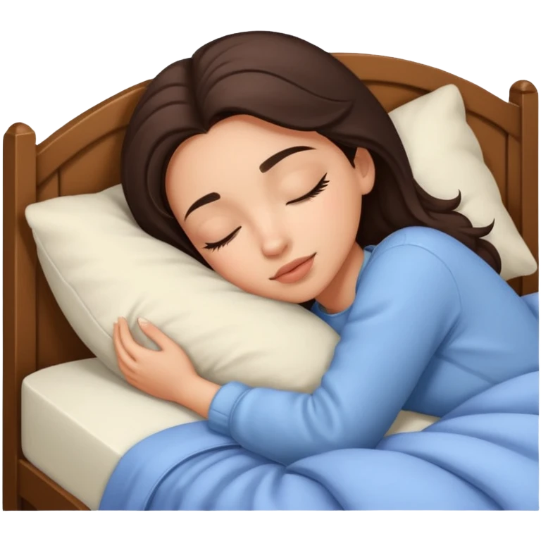Brunette girl in Cozy bed sleeping, pretty eyelashes, light skin emoji