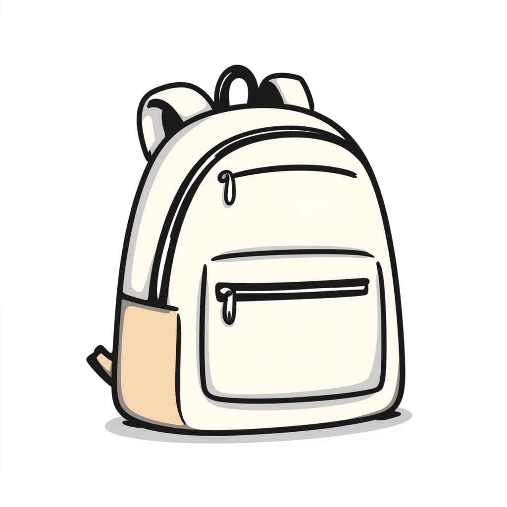 a backpack with pockets, zippers, and straps, in pastel colors dd9fb0, ffc6d3, a3bfc9, c4bee2, f1b091, detailed hand-drawn doodle style emoji