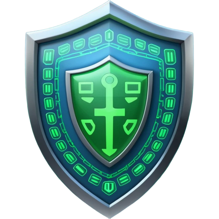 generate full blue cyber shield with different  green hack symbols  emoji