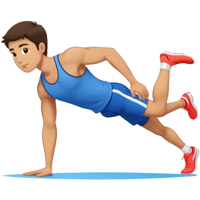 brunette man with blue shorts performing plank exercise emoji