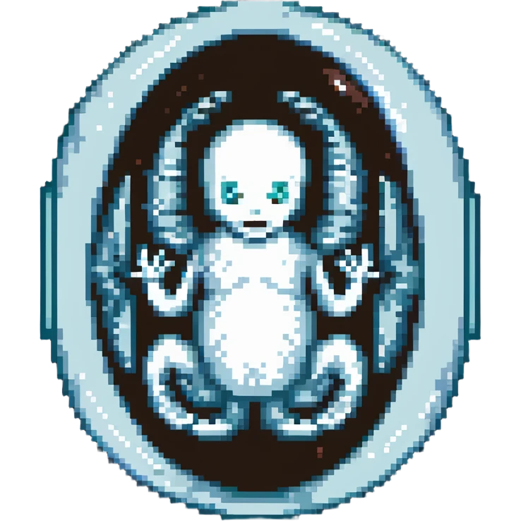MRI embryo digital fetal small shape in otherworldly bubble, eerie, horror, pupa, crystalis, in-utero emoji