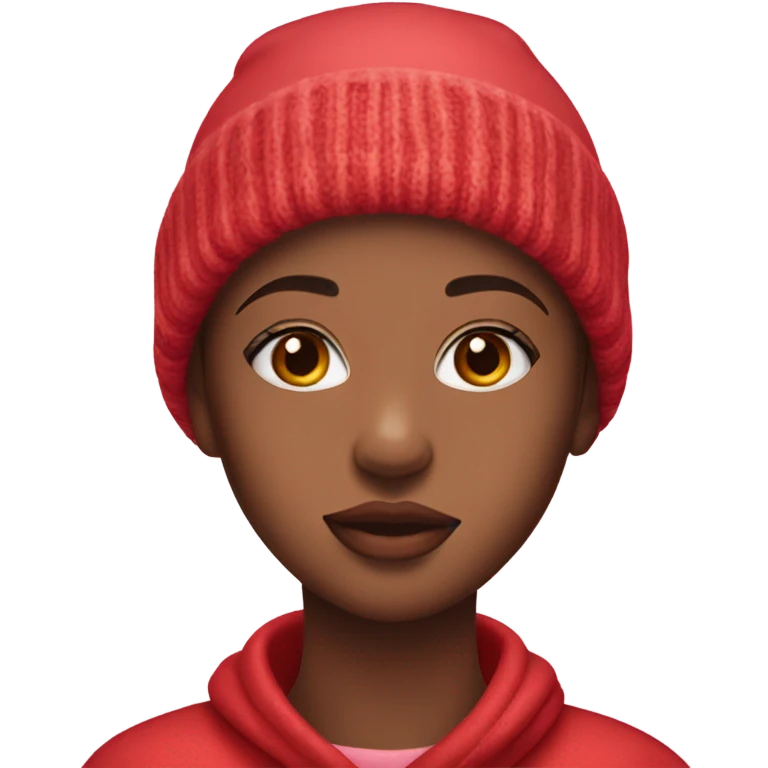 girl in red beanie with natural light pink colored lips  emoji