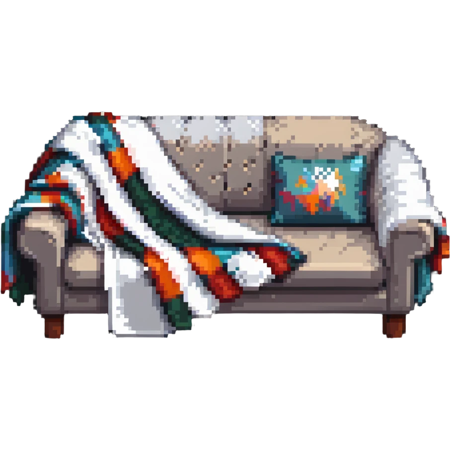 cozy sofa with a blanket draped over the arm emoji