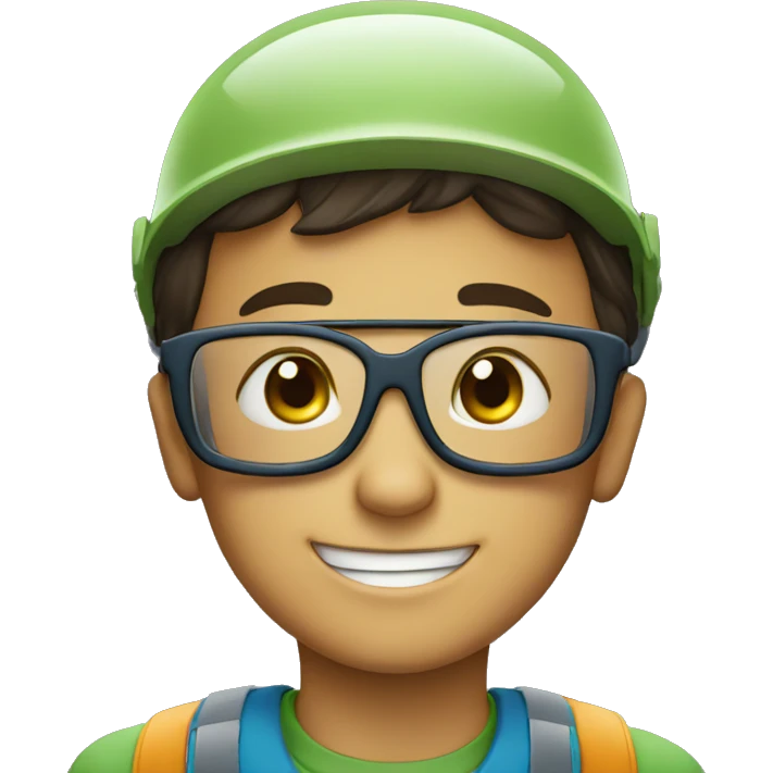 smiling boy with safety helmet and glases emoji
