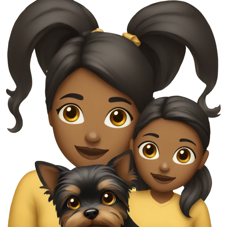 Black mother and teen daughter and yorkie dog emoji