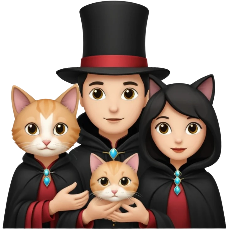 magician couple and their pet cat emoji