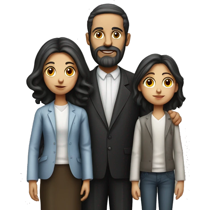 mom, dad, son and daughter of orthodox jews photorealistic serious emoji