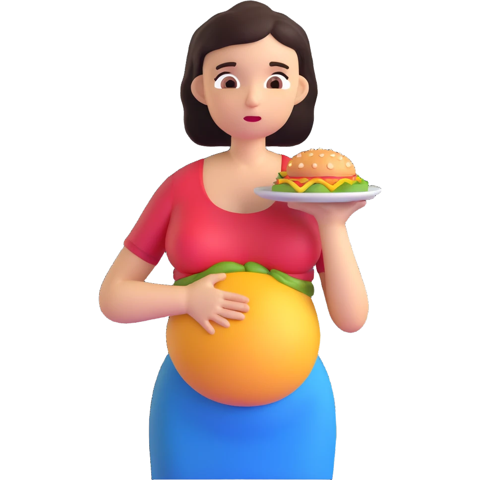 woman holding her stomach and looking at food with longing, expressing hunger emoji