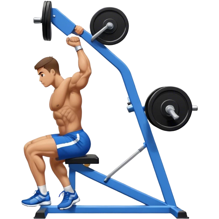 side-view bodybuilder in blue shorts seated weighted calf-raise machine on his tip toes emoji