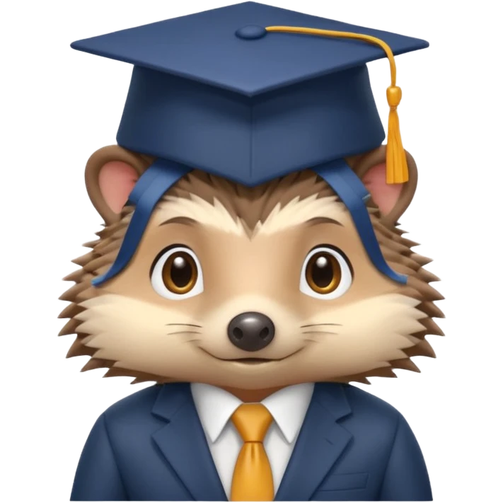 A hedgehog student dressed in a suit and wearing a square academic cap. emoji