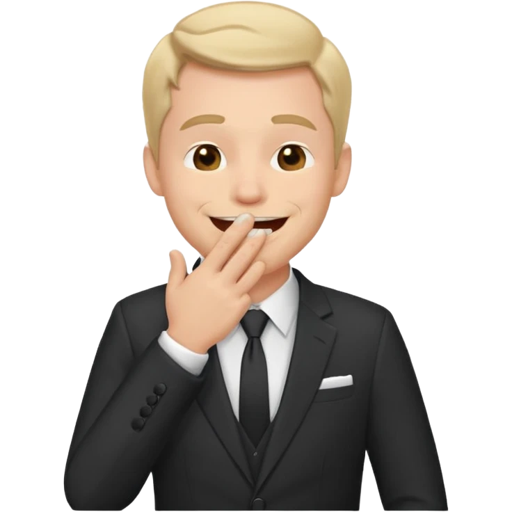 a white man in a formal suit laughs, covers his mouth with his hand emoji