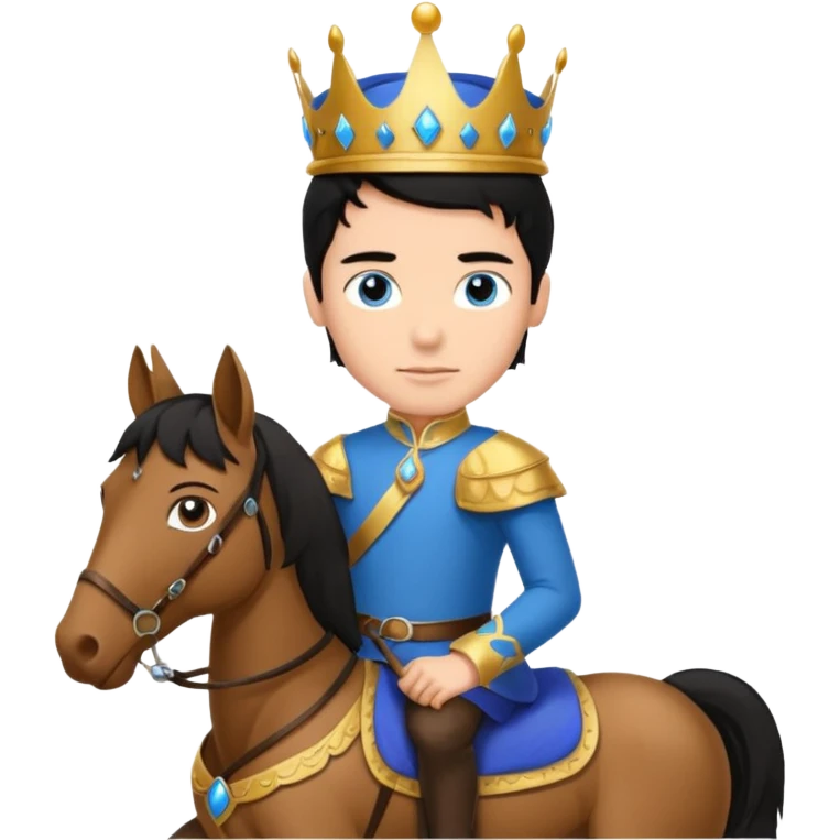 Prince,, black Hair, blue eyes, whole body, in a horse  emoji