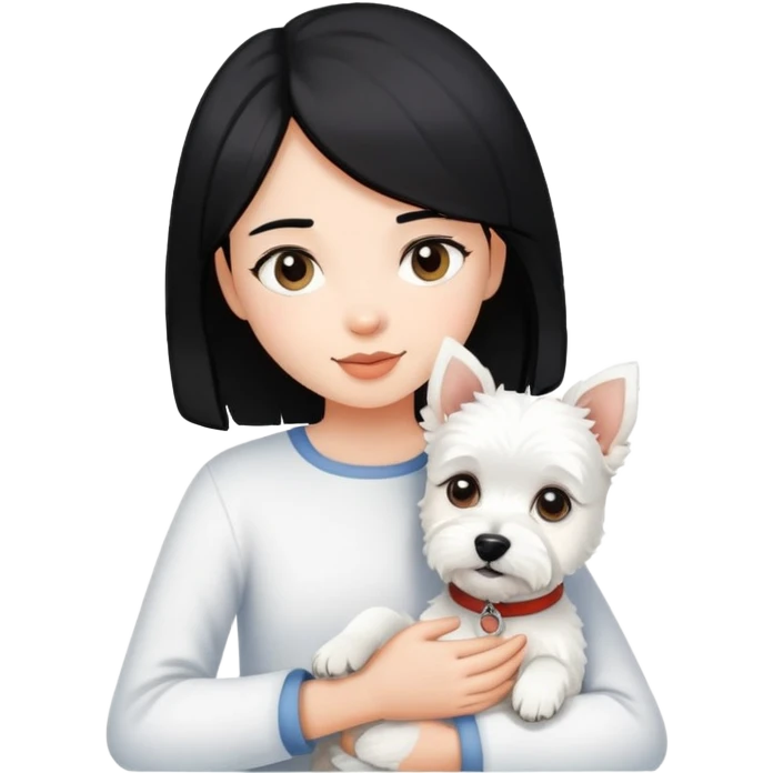 A black-haired girl holding a white terrier emoji