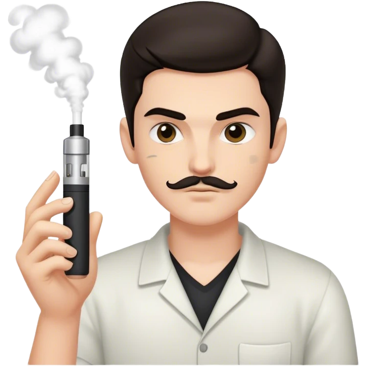 white boy with dark hair holding vape thick eyebrows slight facial hair emoji