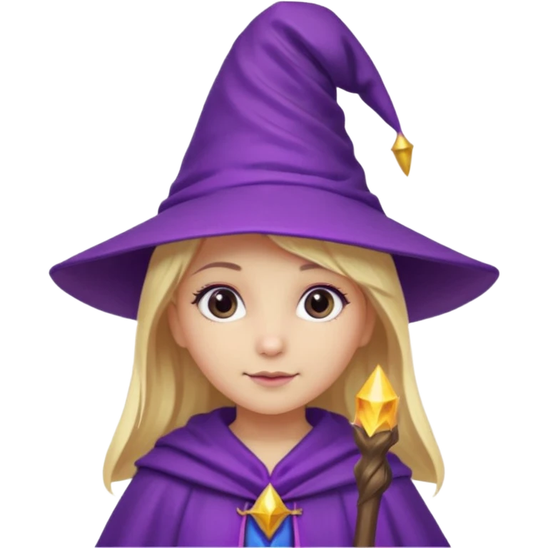 adorable wizard girl, blonde hair, purple wizard hat emoji