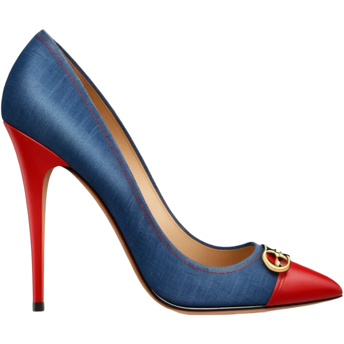 Louis Vuitton denim and red, high heel pumps, side view emoji