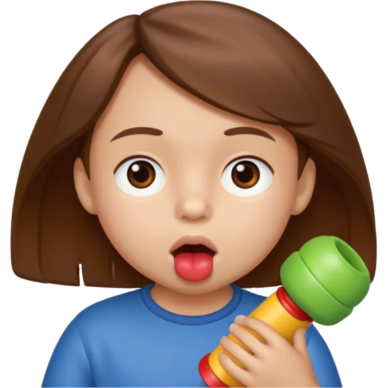 crinça com briquedo na boca emoji