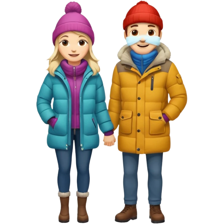full-length cozy couple in winter jackets emoji