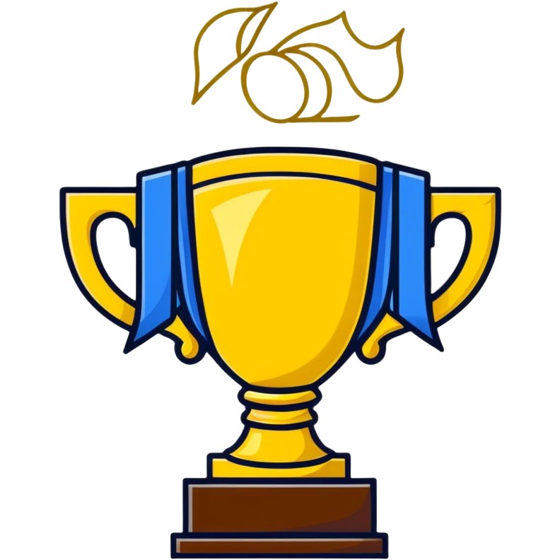 golden championship trophy with blue ribbons emoji