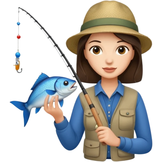 Brunette fishing guide with a fish emoji