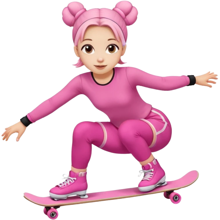 Cute skater girl with two buns and pink outfit, gliding with playful energy. emoji