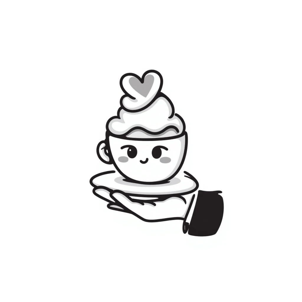 cute cafe latte art with heart shape and smiling face emoji