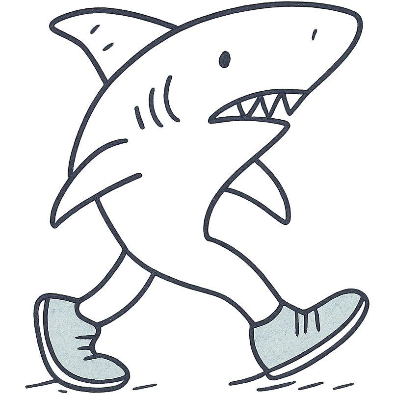 a shark walking with blue shoes emoji