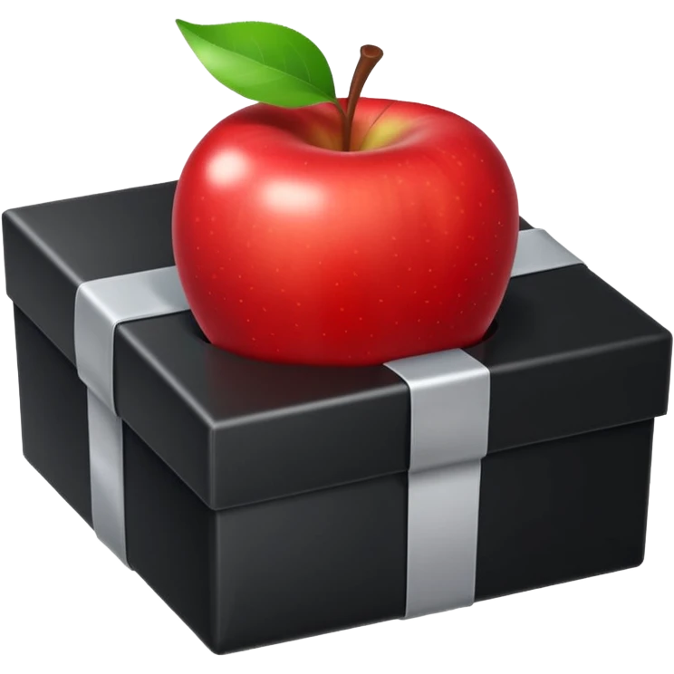 black box with silver gift ribbon, apple emoji style, no text emoji