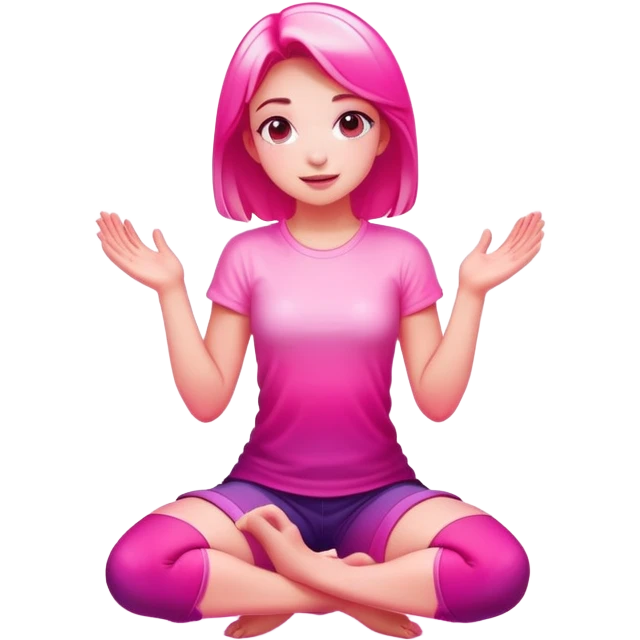 Girl kneeling in playful pose, transparent glass style, bright pink gradient, with shadows and highlights, minimalist design emoji