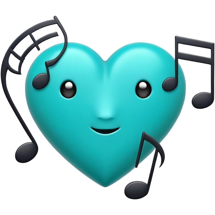 Turquoise heart and notes emoji
