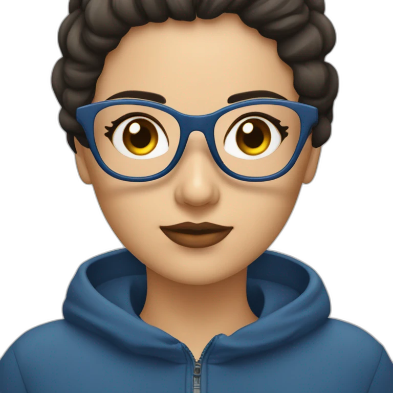 Mujer morena, gordita, gafas azules, ojos oscuros, militar emoji